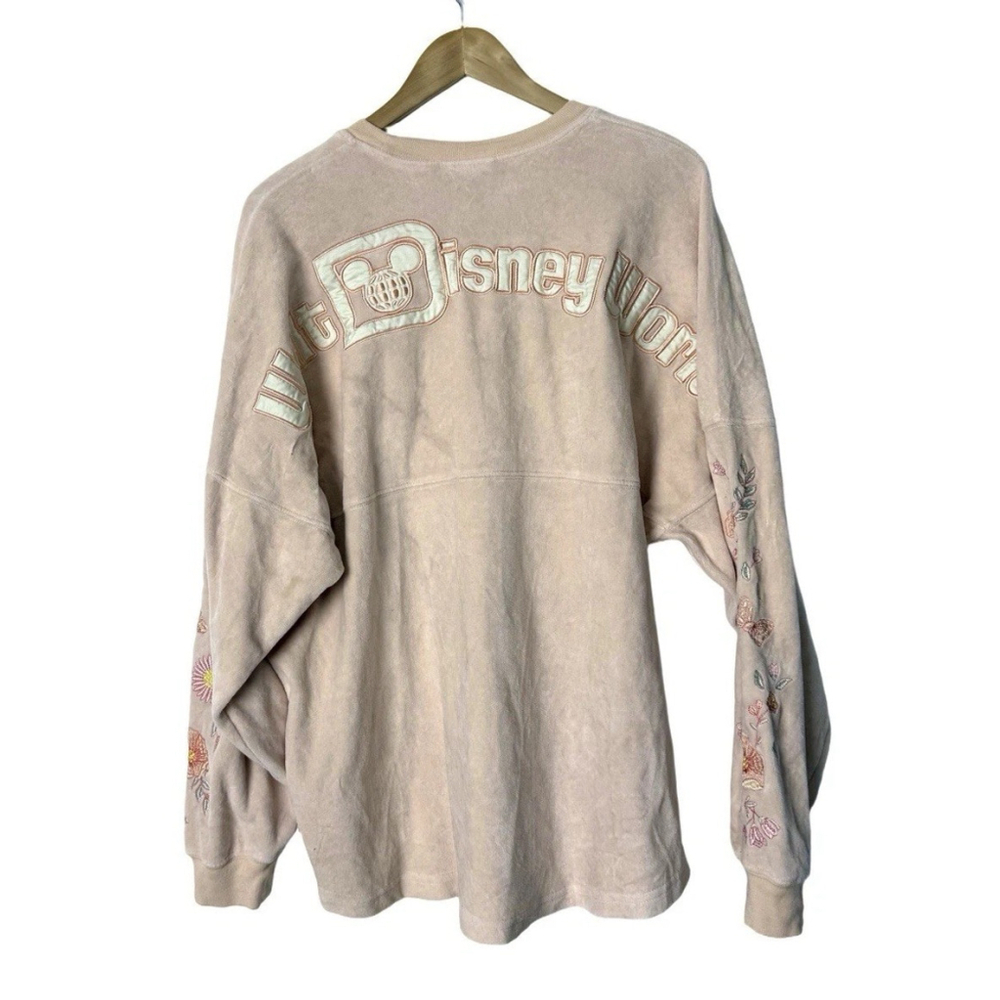 Walt Disney World Spirit Jersey Large Peach Velour Floral Embroidered Sleeves